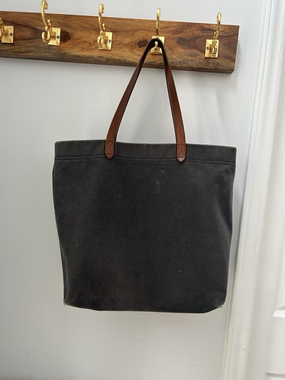 Madewell The Canvas Transport Tote Black Coated Canvas Leather Straps Tote Bag